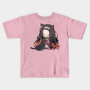 Chibi Nezuko with Cat Kids T-Shirt